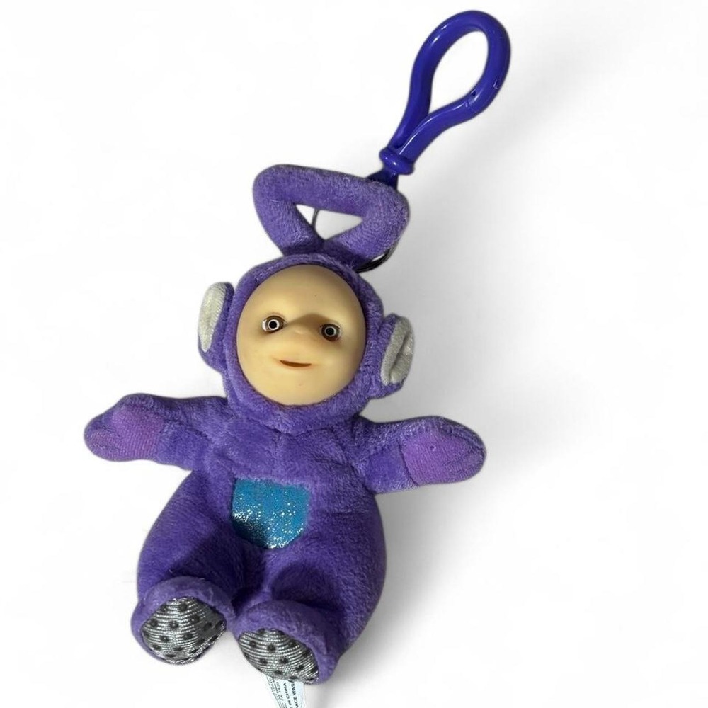 Vintage 1998 Teletubbies Tinky Winky Plush Backpack Clip Stuffed Toy Purple
